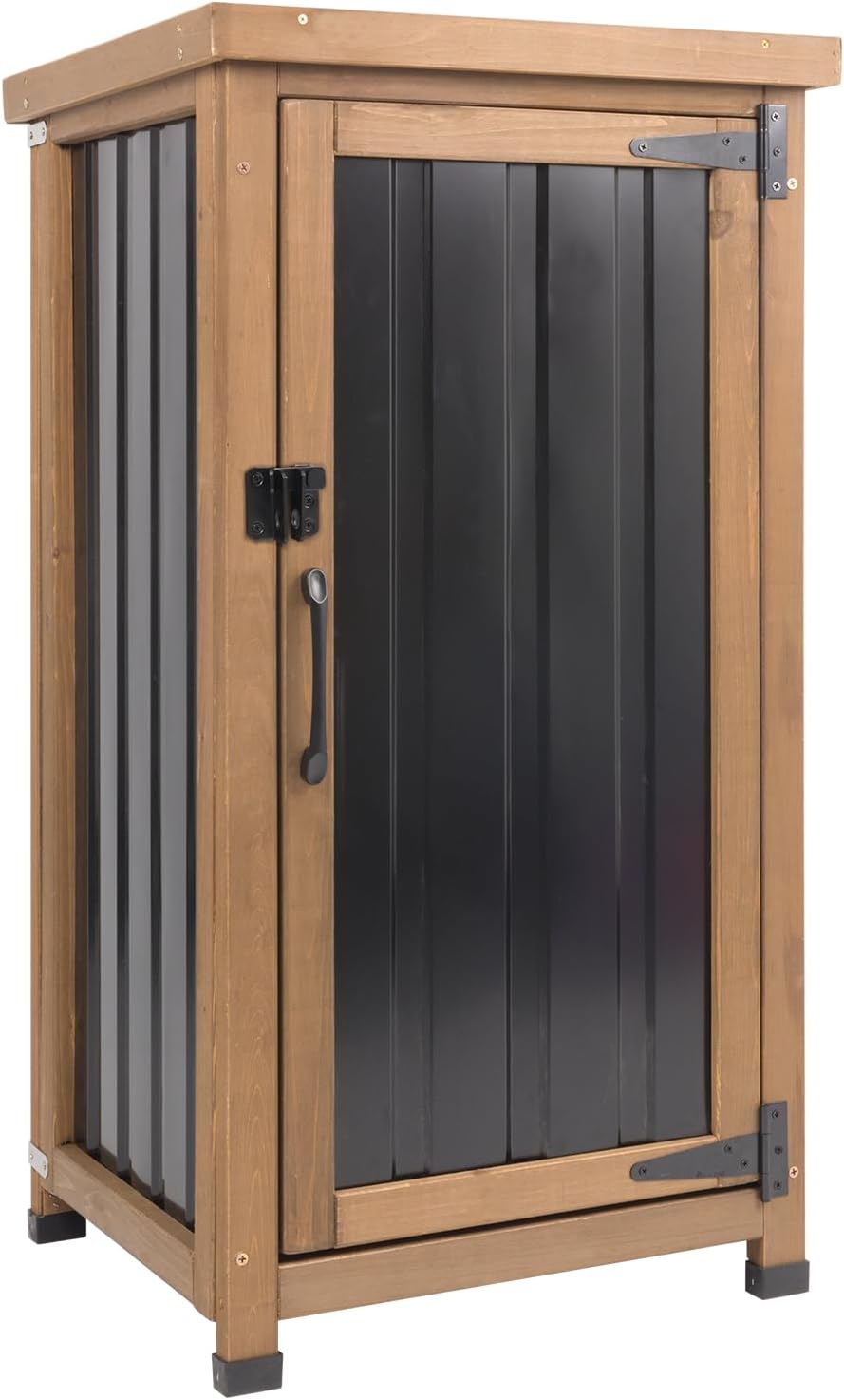 Outdoor Storage Cabinet with Metal Worktop, Fir Wood Frame & Adjustable Shelf, Weather-Resistant Garden Tool Organizer for Patio, Porch, Balcony, or Garage (18" L x 18" W x 33.5" H)