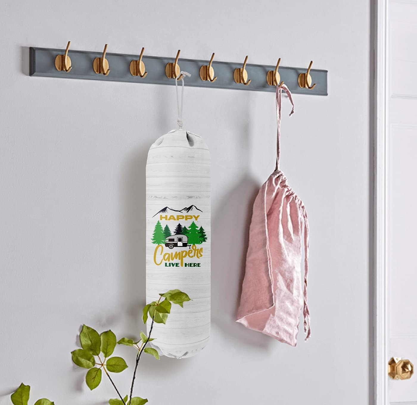 Happy Campers Grocery Bags Holder Organizer, Wall Mount Plastic Bags Storage Container Dispenser, Gift For Family And Friends