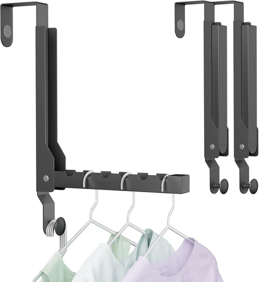 BAKON Over The Door Hanger Folding Clothes Drying Rack, Folding Hanging Coat Rack for Indoor Laundry Room Compact Small Space Foldable Portable Clothing Hanger Hook Collapsible (Black-2(Upgraded))