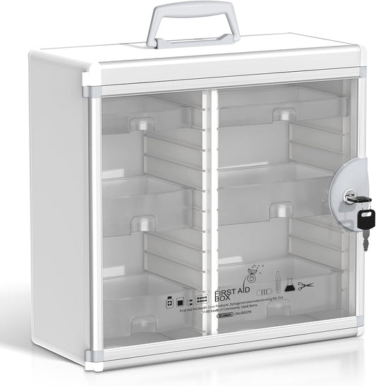 Glosen Medicine Cabinet with Key Wall Mounted Medication Lock Box 【 Silver 15x 6.7 x 13 Inch】 Portable Storage Container Big Capacity
