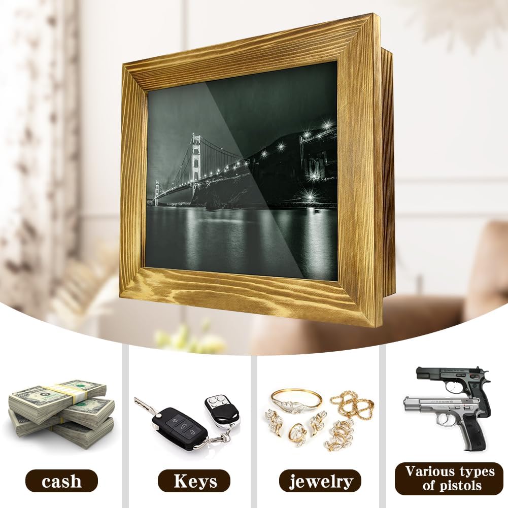 Hidden Gun Storage - Gun Safe Pistol Storage, 11"x14" Matted to 8"x10" Concealment Furniture Secret Decor Solid Wooden Handgun Picture Frames Box