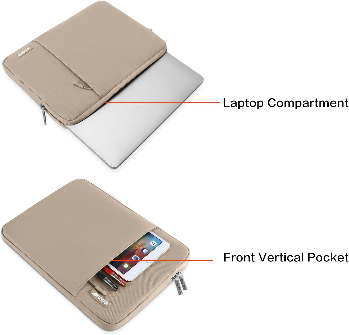 MOSISO Laptop Case 13.3 inch, 13-13.3 inch Laptop Sleeve Compatible with MacBook Air/Pro 13/Pro 14 M5 M4 M3 M2 M1, HP Dell ASUS Lenovo,Polyester Vertical Computer Sleeve Bag with Pocket, Taupe Brown