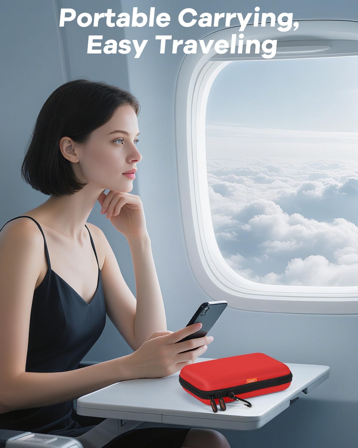 Pure-Red Shockproof Hard Shell Carrying Case for Portable External Hard Drive, Power Bank, Charger, Seagate Game Drive, Cell Phone, Electronic, Women Accessories - Large Storage Pouch Travel Bag