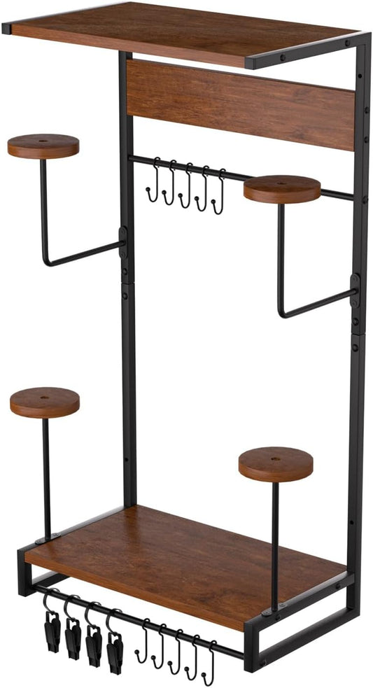 Vieshful Motorcycle Helmet Holder Wall Mount, Helmet Organize Rack with 2 Layer Wooden Boards and 4 Hat Stands,Helmet Hanger for Motorcycle Accesories Storage with 4 Glove Chips and 10 hooks