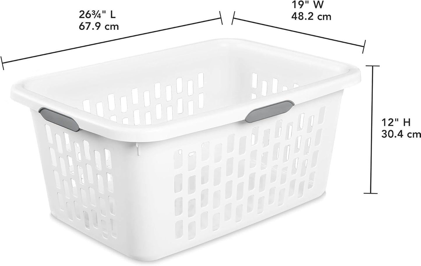 Sterilite Laundry Basket, Plastic Clothes Hamper, Large Rectangle Bin with Comfort Grip Handles and Reinforced Rim, 2 Bushel Capacity, White, 6 Pack