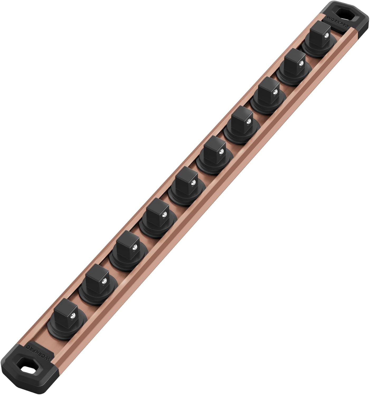 WORKPRO Magnetic Socket Organizer, 3/8-Inch Drive Aluminum Alloy Socket Rail, Heavy Duty Socket Holder, Socket Rack Kit 3/8-Inch x 10 Clips Champagne (Socket not Included)