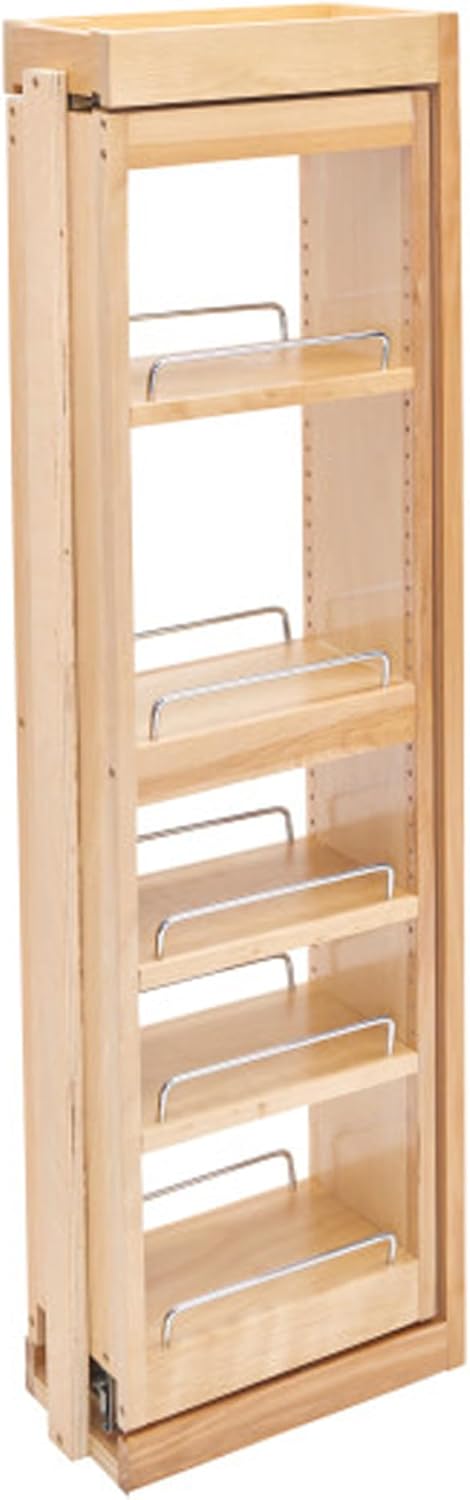 Rev-A-Shelf Kitchen Cabinet Pullout Wall Filler Wooden Organizer Slide Out Pantry Storage w/Soft-Close in Multiple Sizes, 6 x 39 In, 432-WFBBSC39-6C