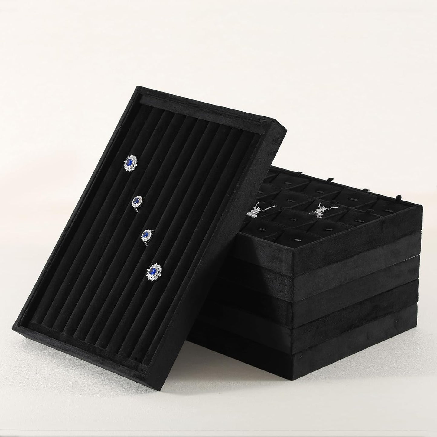 Ring Display Tray, Velvet Jewelry Trays,Premium Ring Organizer,Luxury Stud Earring Organizer,Black Jewlery Organizer