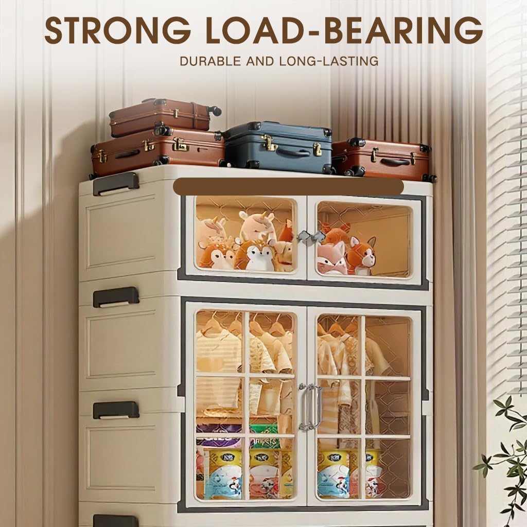 SunSettler Collapsible Plastic Storage Bins with Lid, Stackable Cabinets with Wheels, Folding Storage Cabinets, Stackable Closet Organizers for Home and Office Dorm Organizer Essential
