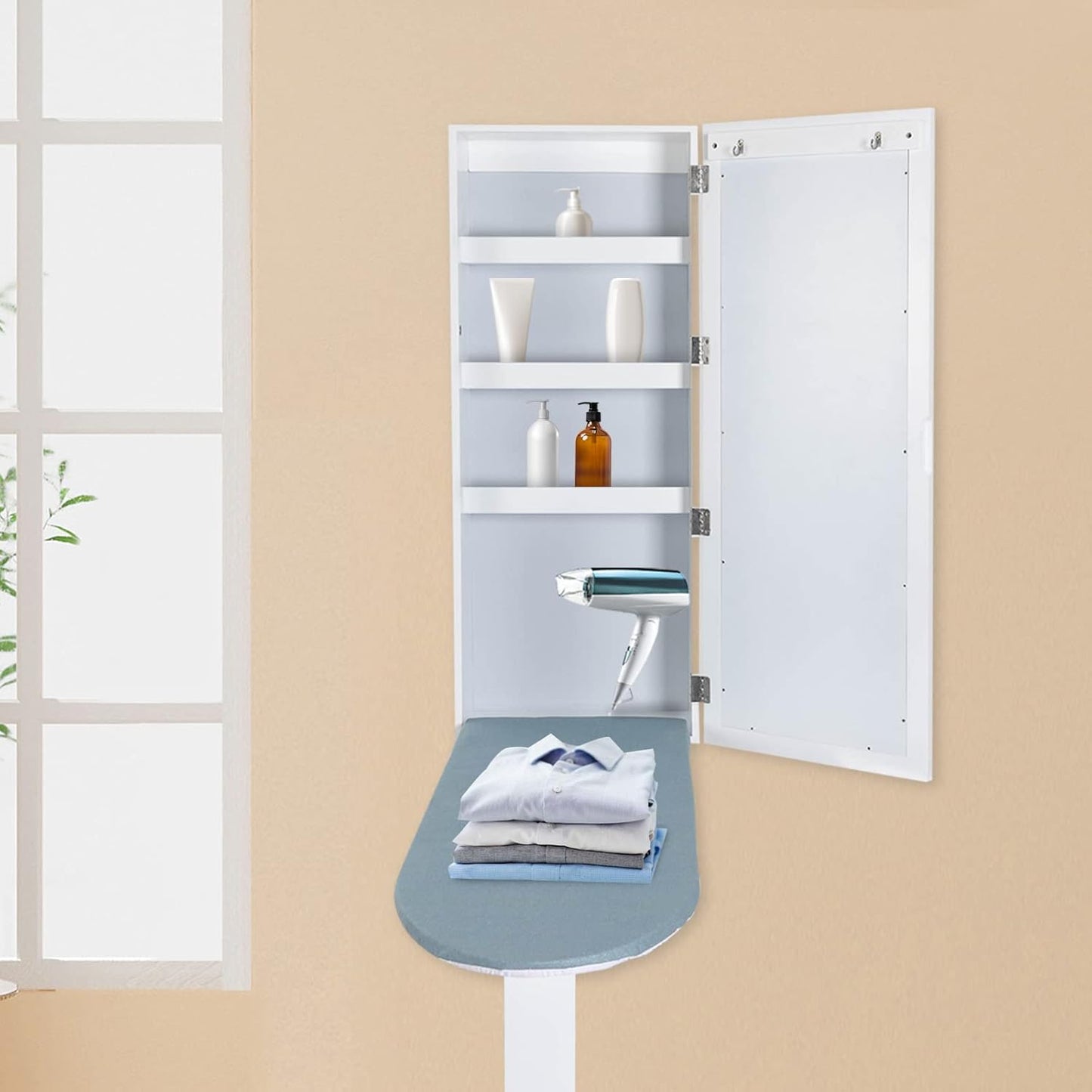 Wall Mounted Ironing Board Cabinet, Built in Swivel Ironing Board Folding with Storage, Foldable Ironing Storage Station for Home, Apartment & Small Spaces