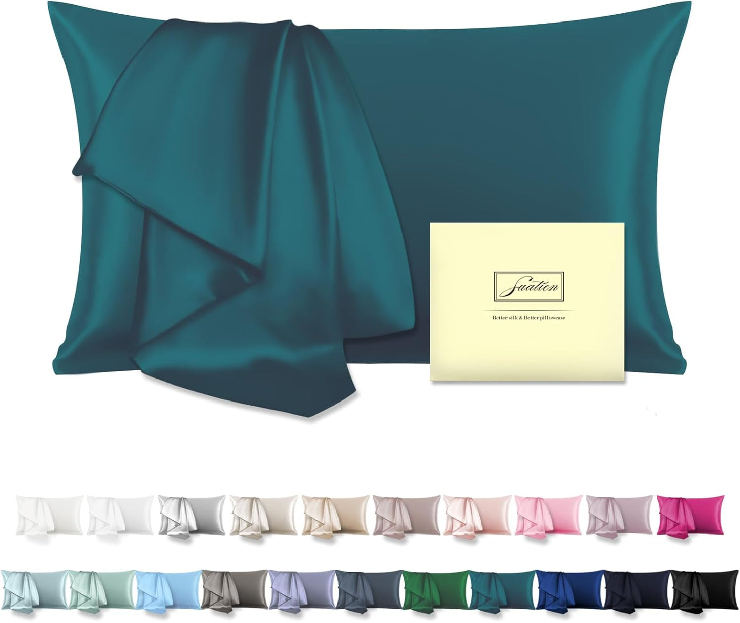 Mulberry Silk Pillow Cases for Hair and Skin Queen Size Silk Pillowcase with Zipper Soft Breathable Smooth Cooling Satin Silk Pillow Covers for Sleeping (Teal,20"X 30",1Pcs)