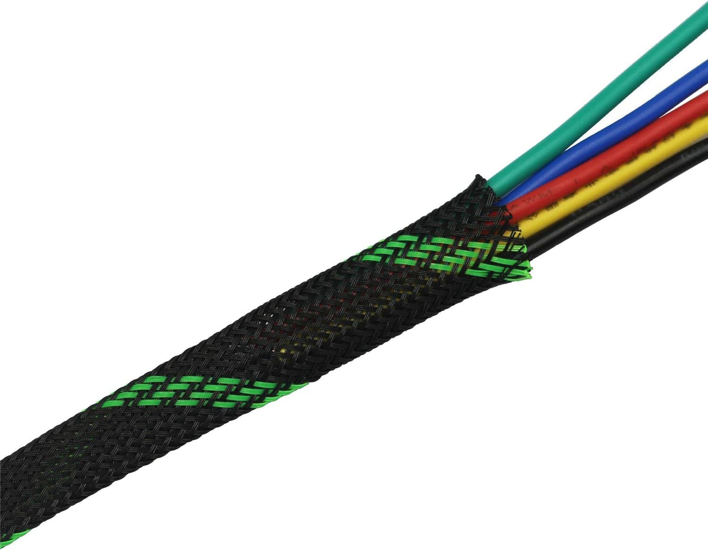 30ft PET Expandable Sleeving Wire Cable Sleeve (1/2", Green&Black)