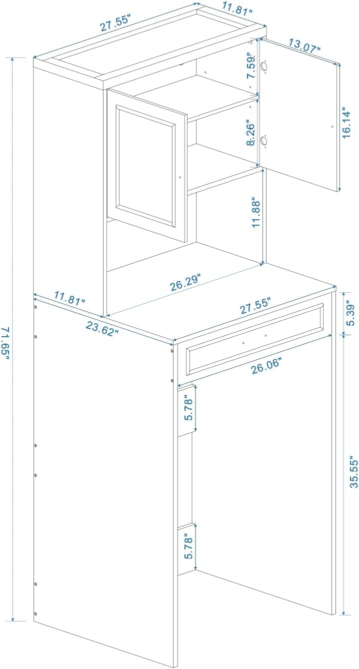 Washer Dryer Countertop with Shelf, Over The Washer or Dryer Storage Shelves Cabinet, Laundry Room Storage and Organization, Compact Washing Machines with a Width of Less Than 27 inches