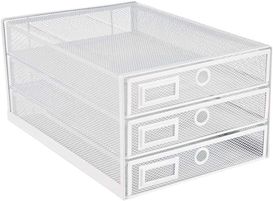 Annova Desk Organizer Wire Mesh 3 Tier Sliding Drawers Paper Sorter/Multifunctional/Premium Solid Construction for Letters, Documents, Mail, Files, Paper, Kids' Art Supplies (White)