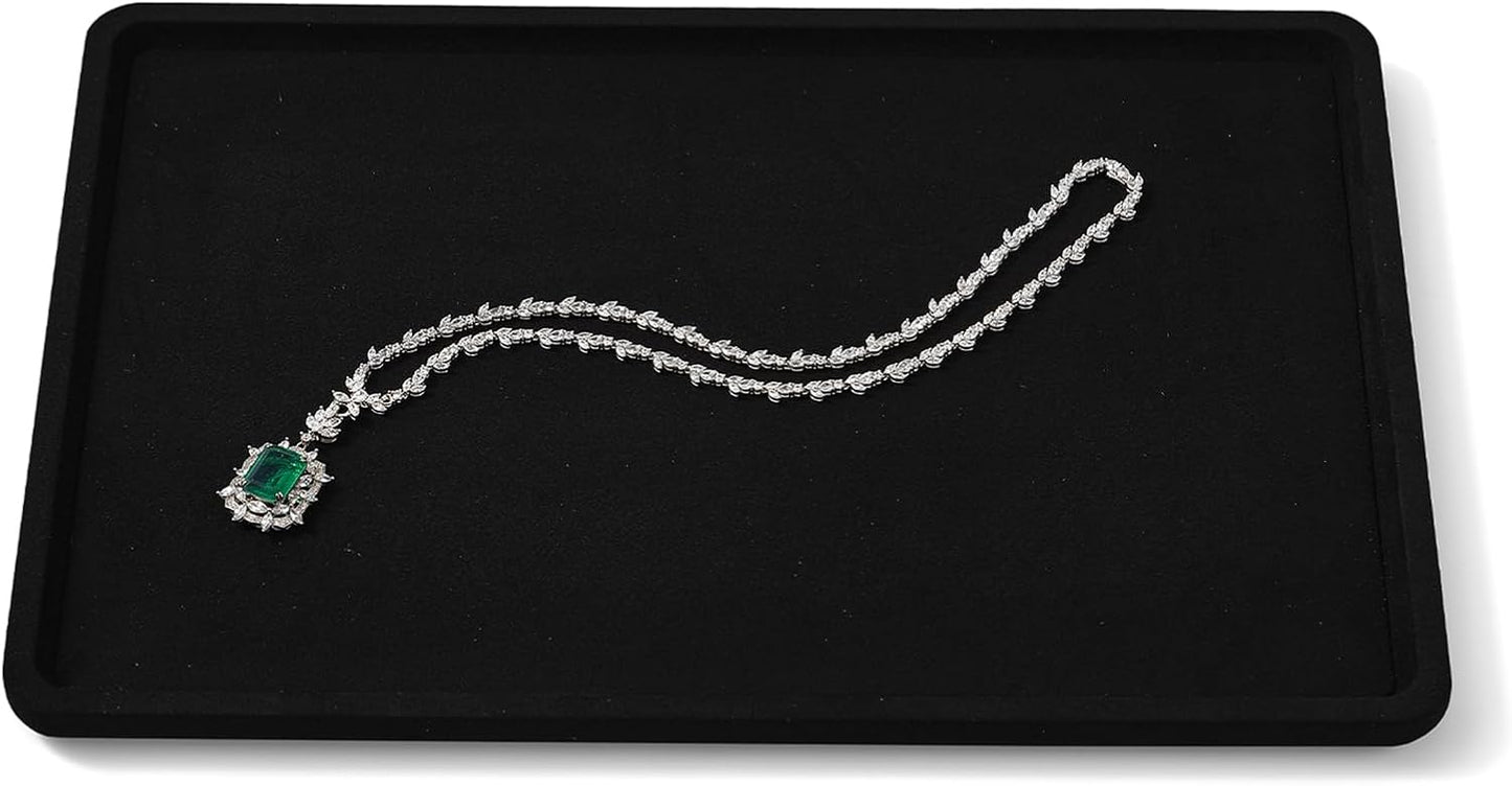 Microfiber Jewelry Display Flat Tray for Rings Earrings Necklace Bracelet, Jewelry Photograph Display Catchall Organizer Tray Dish(L,Black)
