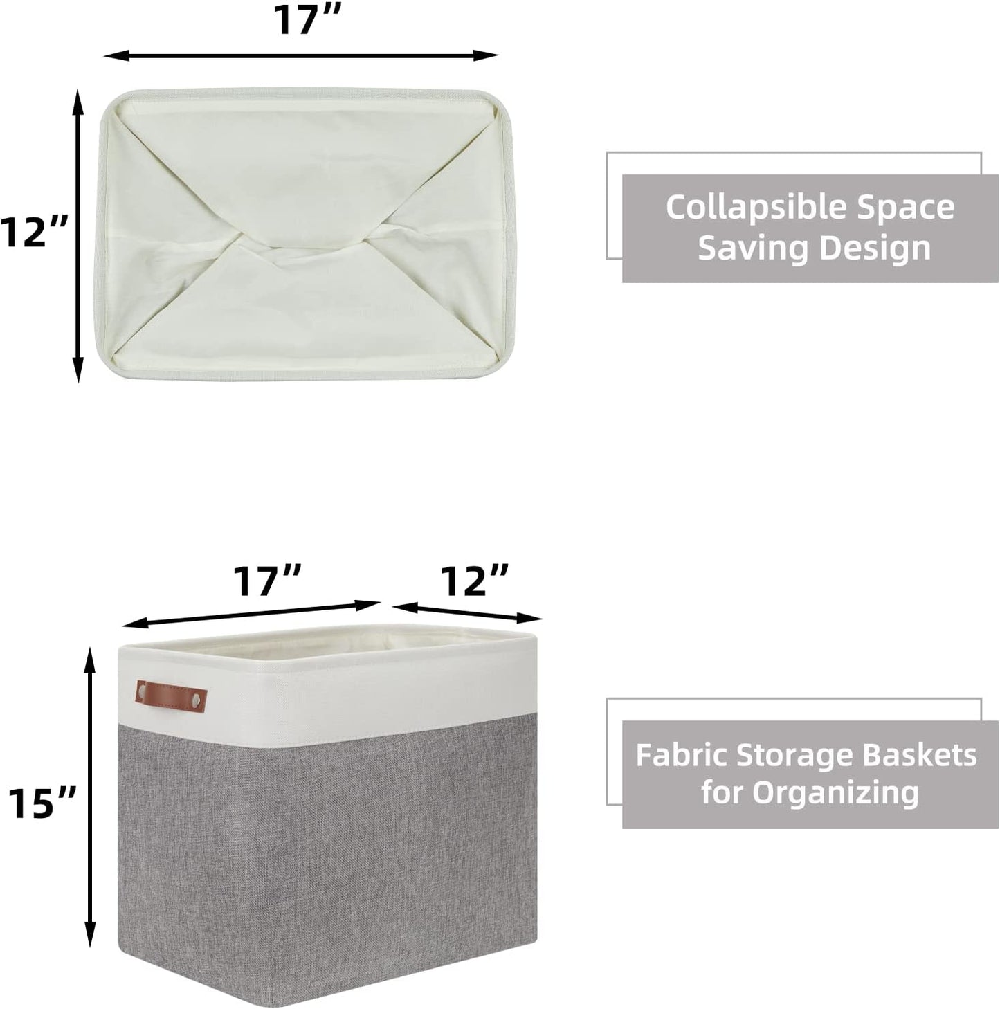 HNZIGE Large Storage Baskets Rectangular Storage Bins Baskets for Organizing [2 Pack] Tall Shelf Baskets with Handles, Decorative Organizer for Storage Home, Closet (White Grey)