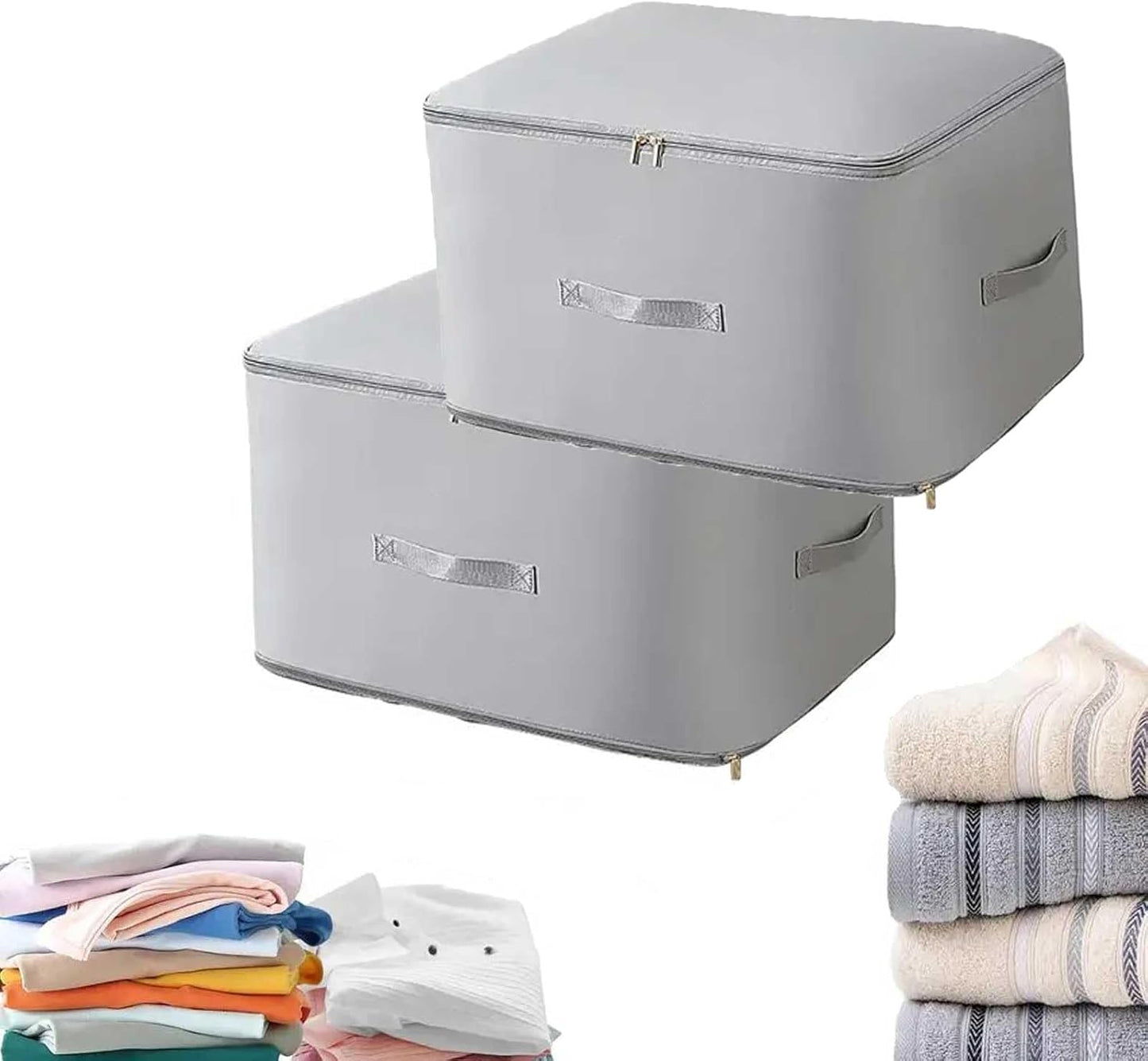 2PCS Ultra Space Saving Self Compression Organizer,Dustproof And Moisture-Proof Compression Storage Bag For King/Queen Comforters, Pillows, Bedding/Quilt, Blanket, Duvet (Gray, X-Large)