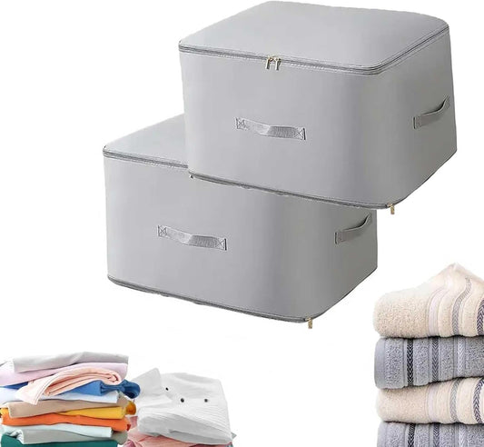2PCS Ultra Space Saving Self Compression Organizer,Dustproof And Moisture-Proof Compression Storage Bag For King/Queen Comforters, Pillows, Bedding/Quilt, Blanket, Duvet (Gray, X-Large)