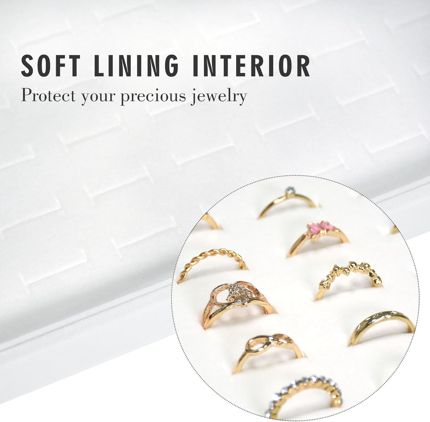 Velvet Ring Display Tray Organizer Box with Transparent Lid, 100 Slot Ring Holder Showcase For Store Display Jewelry Show Home, Ring Organizer For Rings Earrings (Ivory)