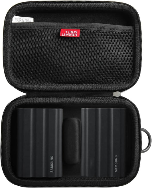 Hermitshell Hard Travel Case for Samsung T7 Shield 2TB / 1TB / 4TB, Portable SSD, USB 3.2 Gen2 External Solid State Drive (Black, Case for 2 Hard Drives)