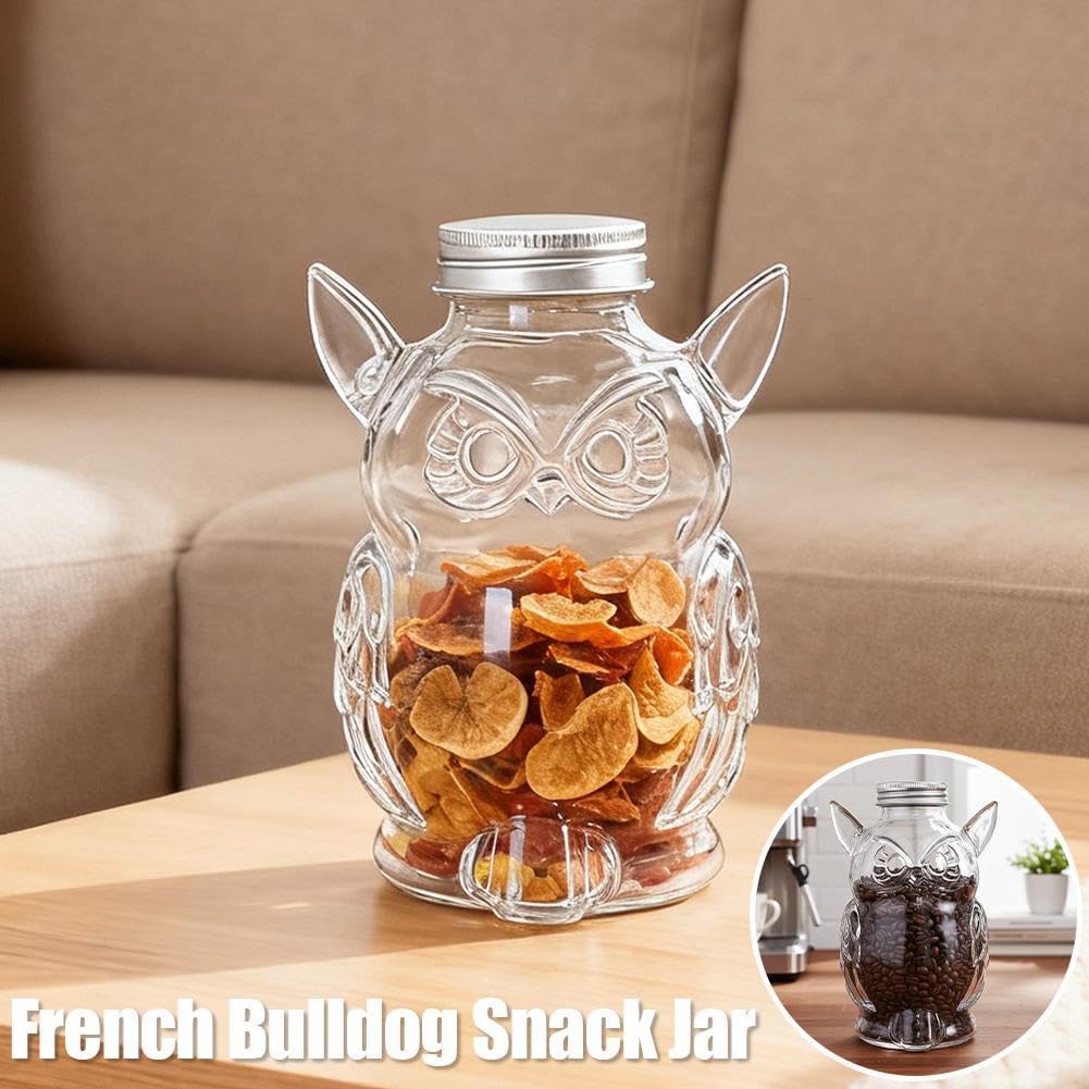 Owl Treat Jar, Airtight Glass Snack Container with Lid, Cute Owl Shaped Candy Pet Snack Jar, Clear Box Cute Container for Kitchen Food Storage