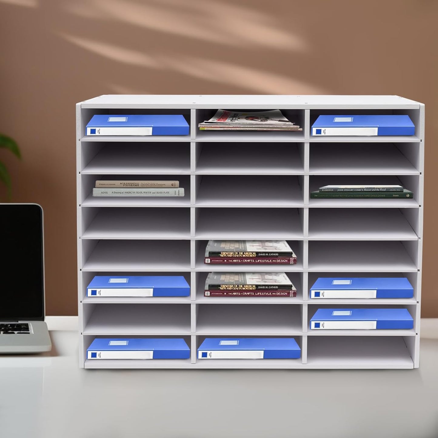 Mail Sorter Organizer, 24 Compartments Mailbox for Classroom, Desktop File Organizer with Adjustable Shelves, for Office Home Classroom, White
