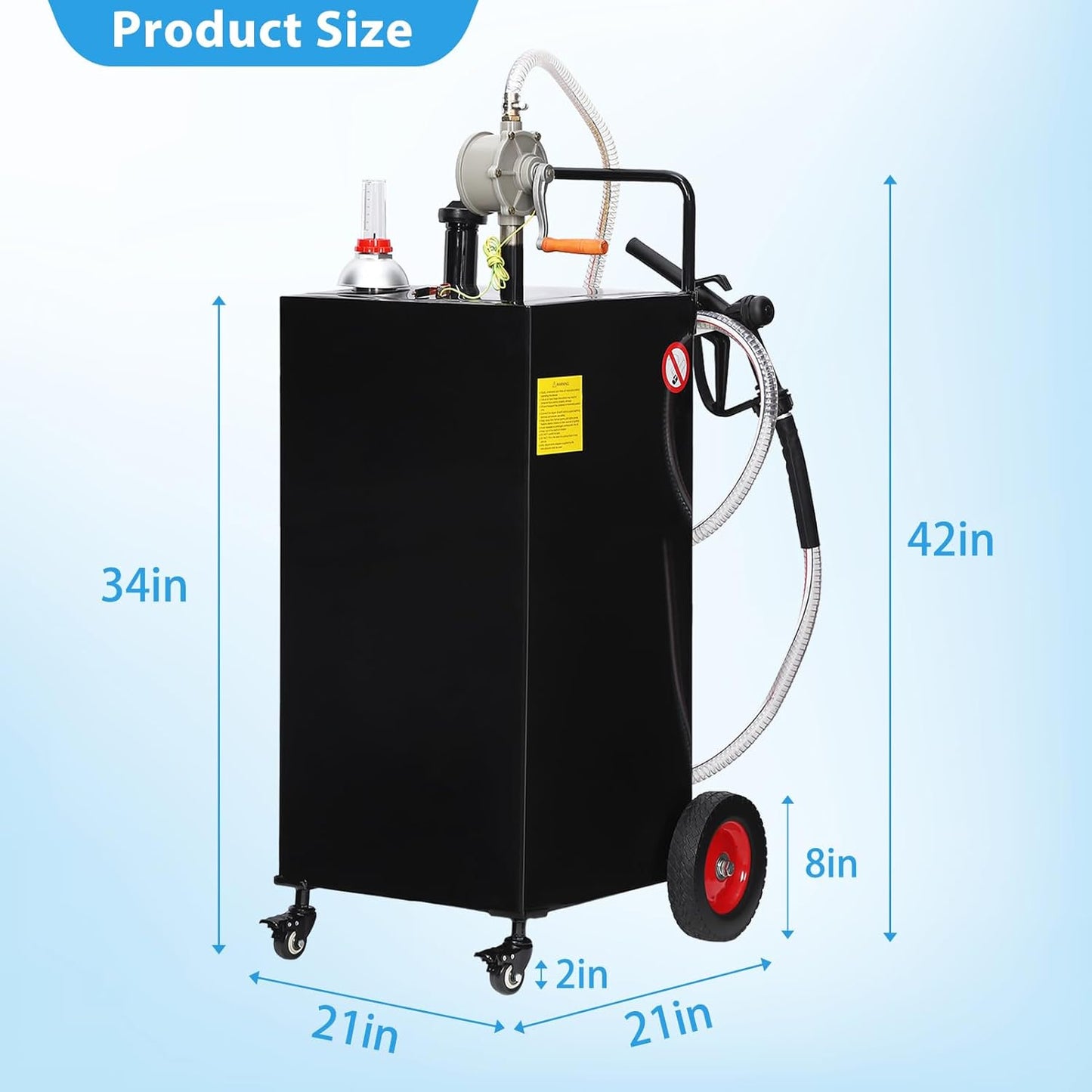35 Gallon Gas & Diesel Fuel Caddy with Transfer Pump – Mobile Fuel Storage Tank with 4-Wheel Cart for Boats, Lawn Mowers, Snowblowers, Motorcycles & Construction Equipment - Black
