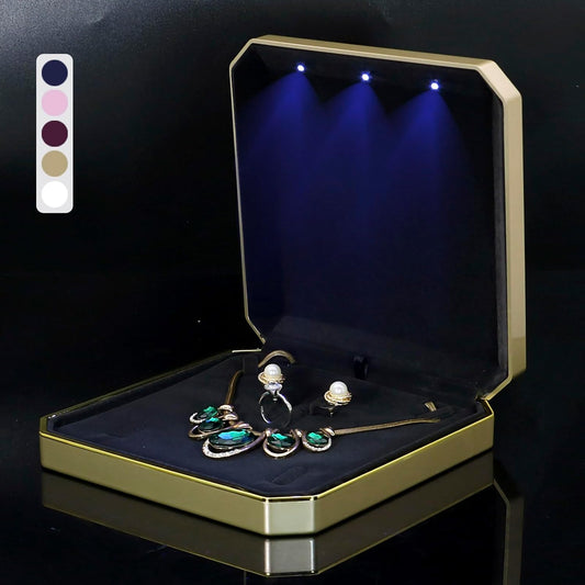 HSLFUAI Necklace Organizer with Led Light,Jewelry Box for Necklace, Necklace Box Gift,Jewelry Gift Box for Wedding, Birthday, Valentine' Day, Mother'S Day, Christmas(Gold)