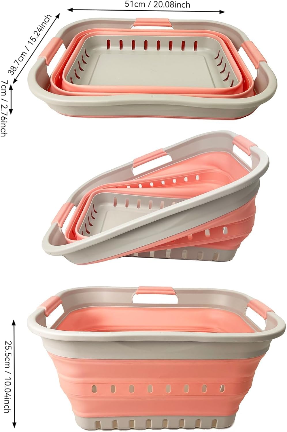 SAMMART Collapsible Plastic Rectangular Laundry Basket - Foldable Pop Up Storage Container/Organizer - Portable Laundry Hamper - Space Saving (Grey/Quartz Pink, 30L)