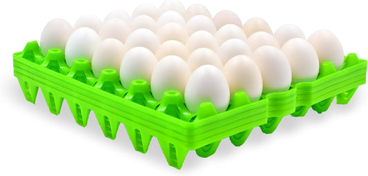 4-Pack Plastic Egg Tray Egg Crate, 30-Egg Flats for Home Chicken Farmers, Stackable & Durable, Great for Storing, Sorting & Shipping, and Reusable (4-Pack Green)