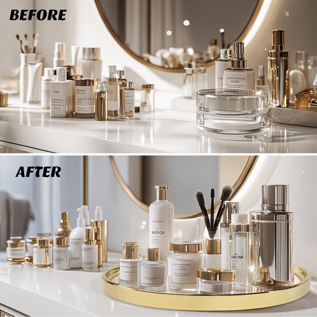Black Vanity Tray Round Bathroom Decorative Tray for Dresser Countertop Organizer Cosmetics Round Marble Tray for Perfume,Bottles and Accessories