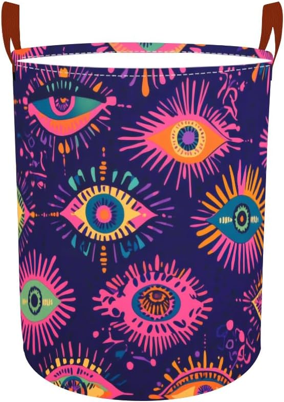 Laundry Baskets 15.7x19.7 Inch Large Colorful Eye Pattern Collapsible Laundry Hamper with Handles Oxford Fabric Clothes Storage Bin Foldable Dirty Clothes Organizer for Bedroom Bathroom Dorm