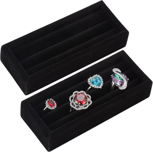 Valyria 2 Slots Velvet Small Ring Organizer Set of 2 Earrings Trays Showcase Display Storage Insert Holder for Jewelry Box, Drawer, Dresser