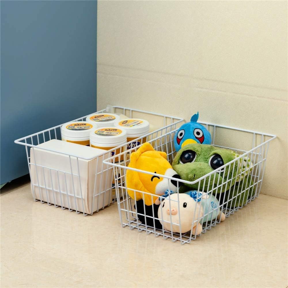 Wire Storage Basket Freezer Organizer Bins Refrigerator Organization Storage Baskets with Handles for Pantry, Freezer, Laundry Room, Closets, Garage, Office, Bathroom, Set of 2
