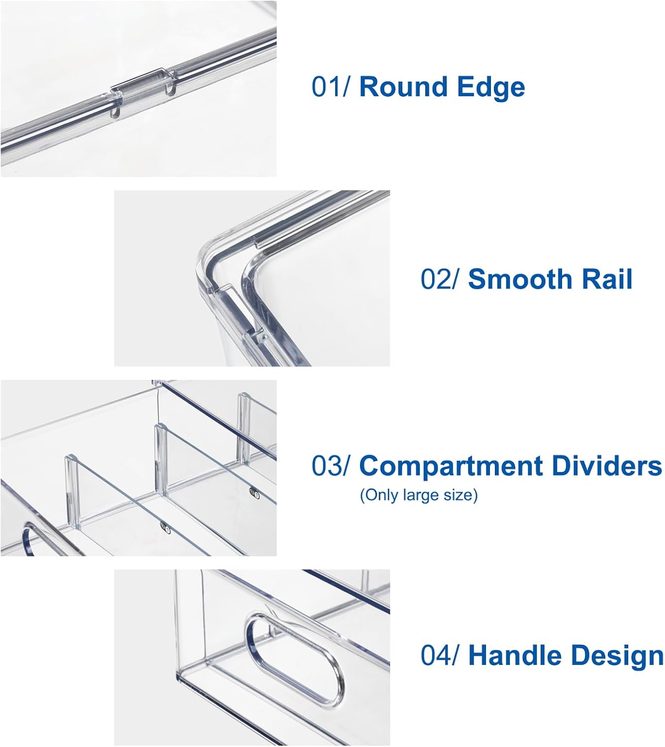 Fridge Drawer Pull Out Stackable Bins, Clear Refrigerator Stackable Organizers, Fridge Organizer Storage for Kitchen, Pantry, Vegetables, Fruits (2 Small + 1 Large)