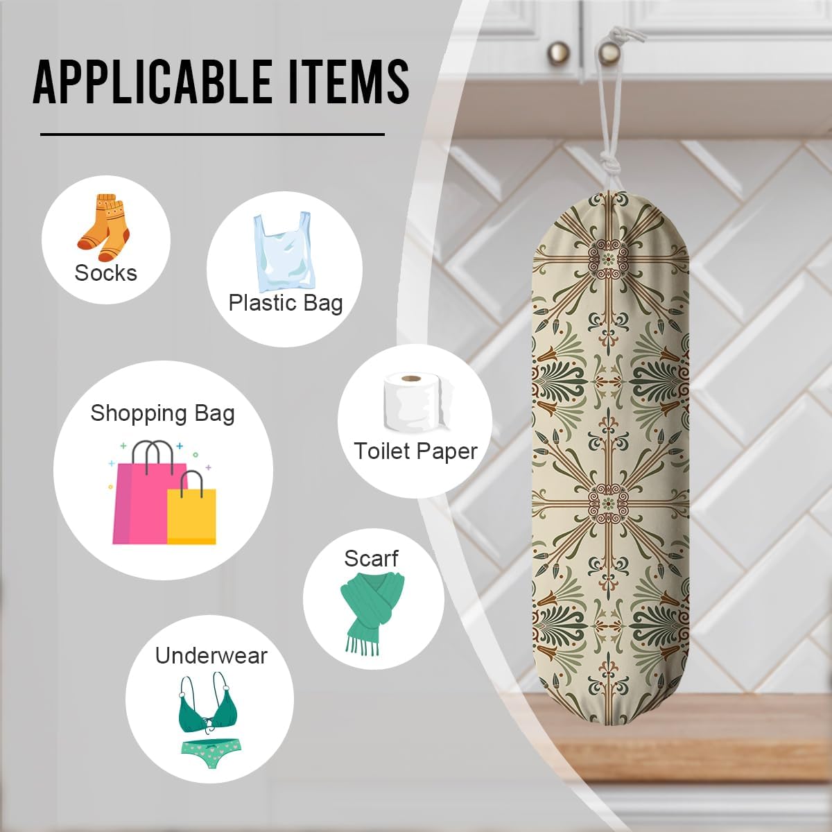 Boho Vintage Plastic Bag Holder, Reusable Grocery Bags Holder for Wall Mounting, Car Organizer, Boho Washable Shopping Bags Carrierfor Home Kitchen, Kitchen Pattern Garbage Bag 67