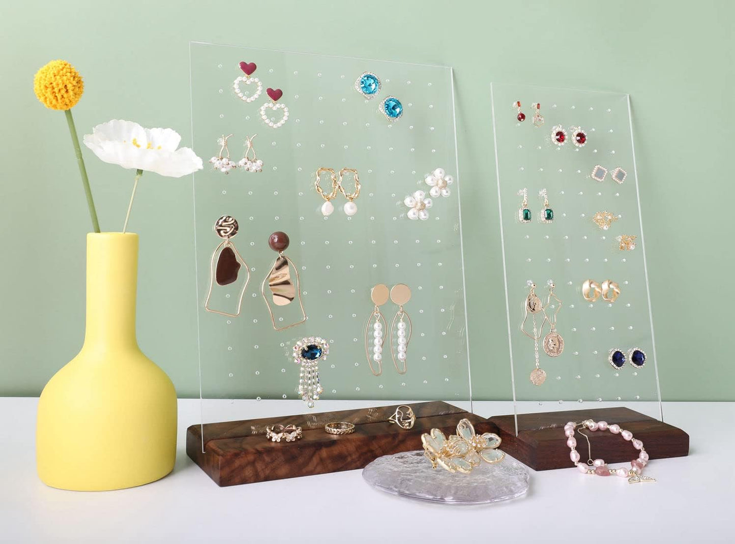 GemeShou walnut earring display for selling jewelry, wooden earring holder for studs display, small jewelry studs display board for show【Wood stand with acrylic board-Walnut】