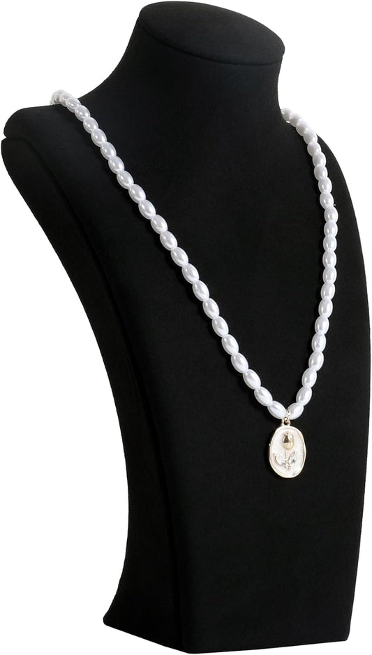 GemeShou Black necklace storage organizer for sale, Velvet necklace holder stand, jewelry bust display stands, Jewelry Mannequin for Countertop, Showcase【Black-Small height 7.68 inch】