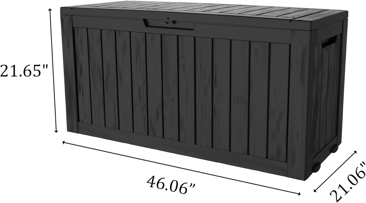 TARKARI 90 Gallon Lockable Resin Deck Box with Wheels, Waterproof & UV-Resistant Outdoor Storage Box for Outdoor Cushion Storage, Garden Tools & Pool Accessories Storage, Black