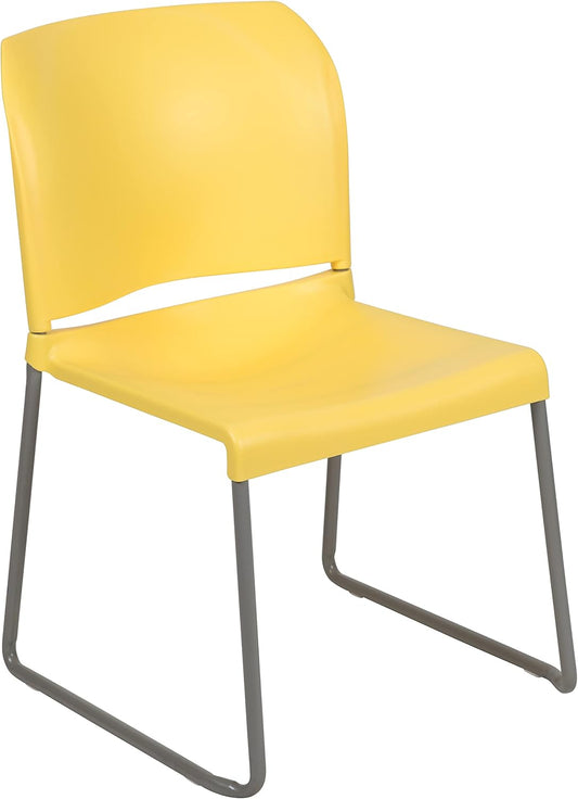 Flash Furniture HERCULES Series 880 lb. Capacity Yellow Full Back Contoured Stack Chair with Gray Powder Coated Sled Base