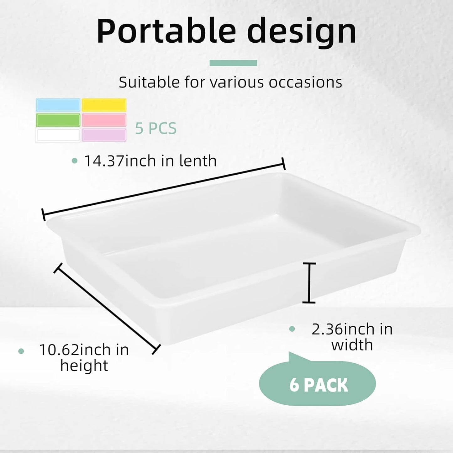 Turn in Trays Classroom, 6 Pack White Paper Trays for Classroom with Colorful Labels, Thick Plastic Storage Bins,Paper Bins for School, Office Organization, Letter Size Flat Storage Tray