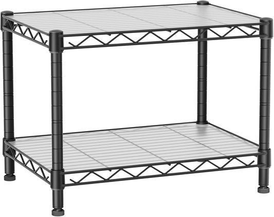 Small 2 Tier Shelves Storage Wire Shelving Unit Metal Shelf Adjustable Organizers Storage Shelving with Wheels for Bathroom Laundry Room Kitchen Pantry12”D x 18”W x 12.2”H Black