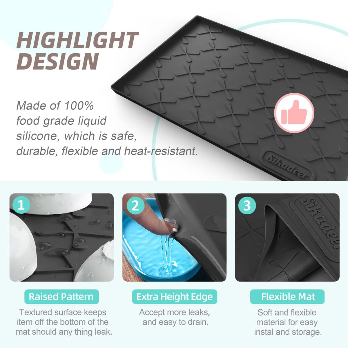 SIKADEER 34" x 19" Under Sink Mat Waterproof, Silicone Mat Kitchen Drawer Shelf and Cabinet Liner, Sink Protector for Kitchen Organizers and Storage, Boot Tray Pet Food Mats