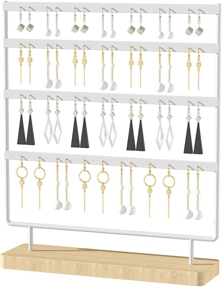 Earring Holder Organizer,Pierced Large Earrings Display Stand For Selling,Small Stud Earring Organizer Rack,Hoop Earring Storage Hanger Tree (White, 4 tier)