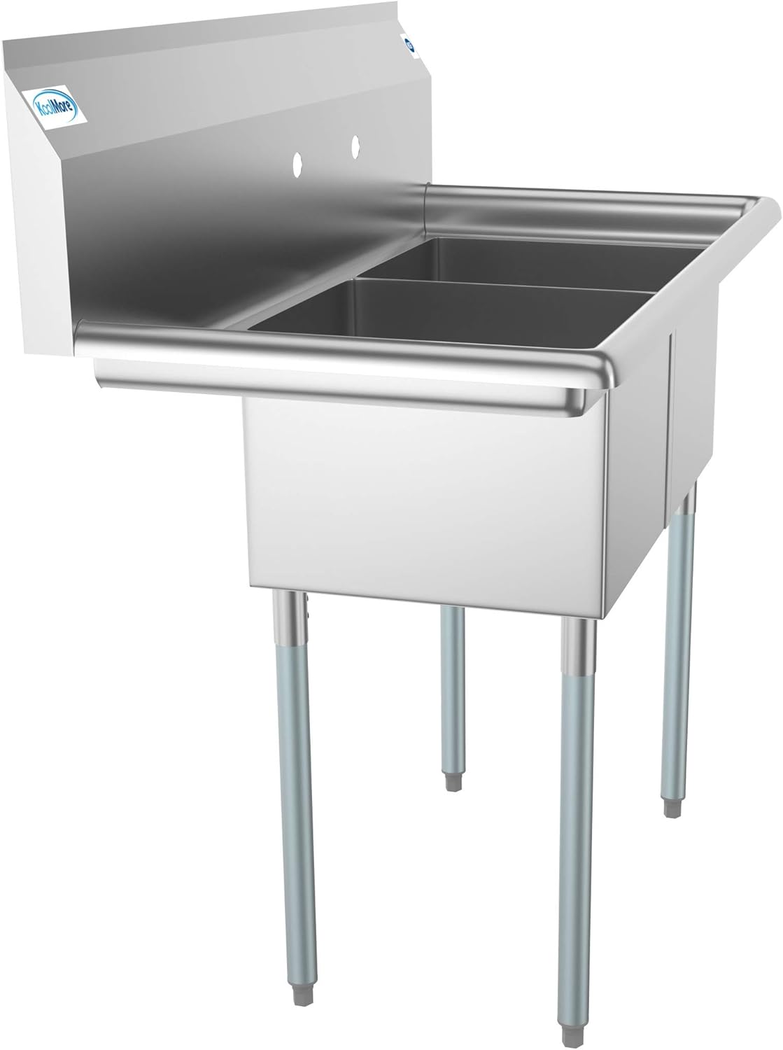 KoolMore 2 Compartment Stainless Steel NSF Commercial Kitchen Prep & Utility Sink with Drainboard - Bowl Size 14" x 16" x 11"