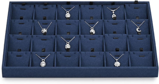 24 Grids Microfibrt Necklace Tray Jewelry Display Tray Necklace Holder Display Trays for Drawers With Removable Jewelery Cards Necklace Pendant Bracelet Storage Tray (Beige)