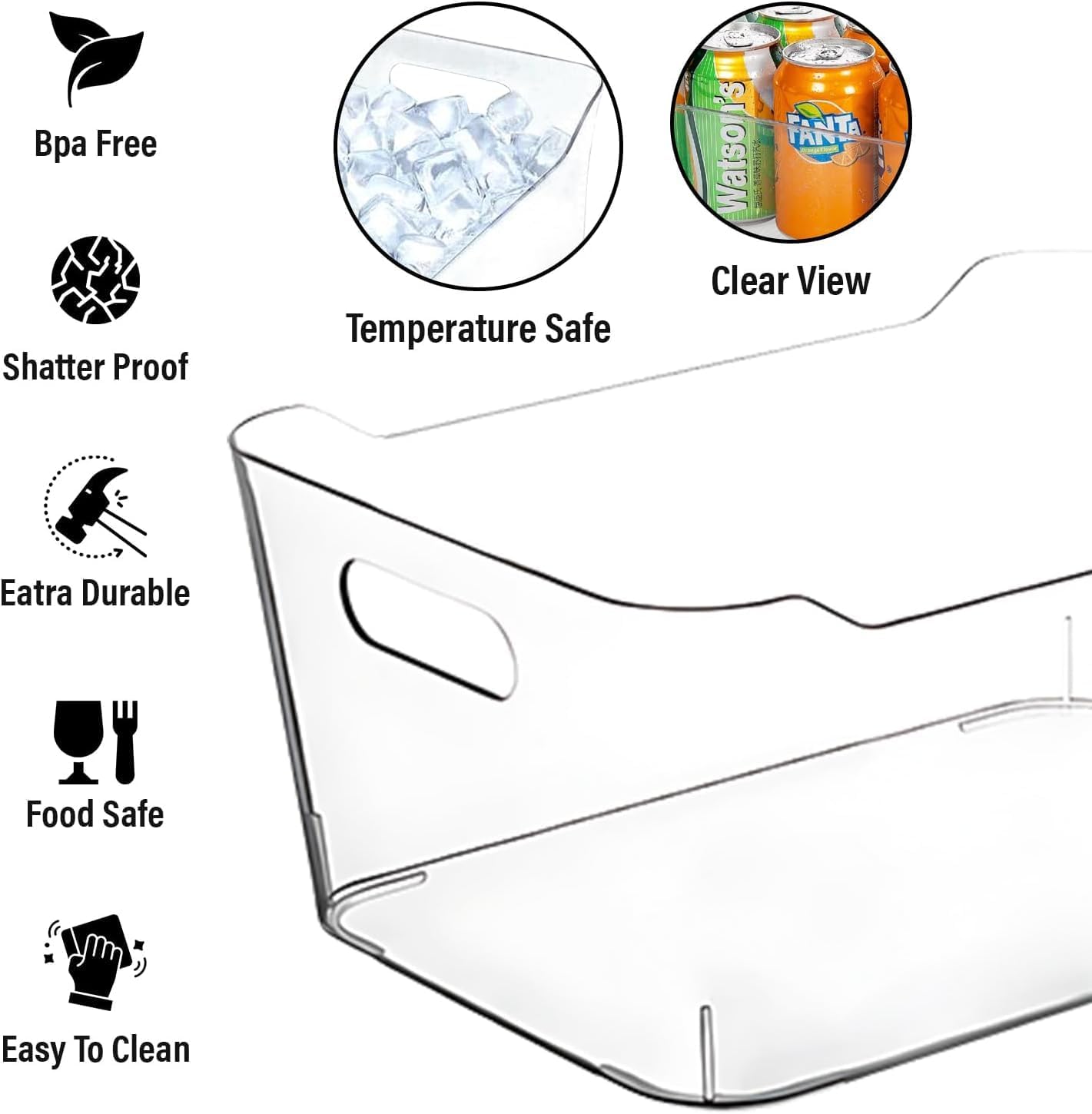 Clear Plastic Storage Bins for Kitchen Organization or Pantry Organizers and Storage, Freezer Organizer Storage Containers Bin for Organizing Refrigerator Cabinet Organizers (8, Large)
