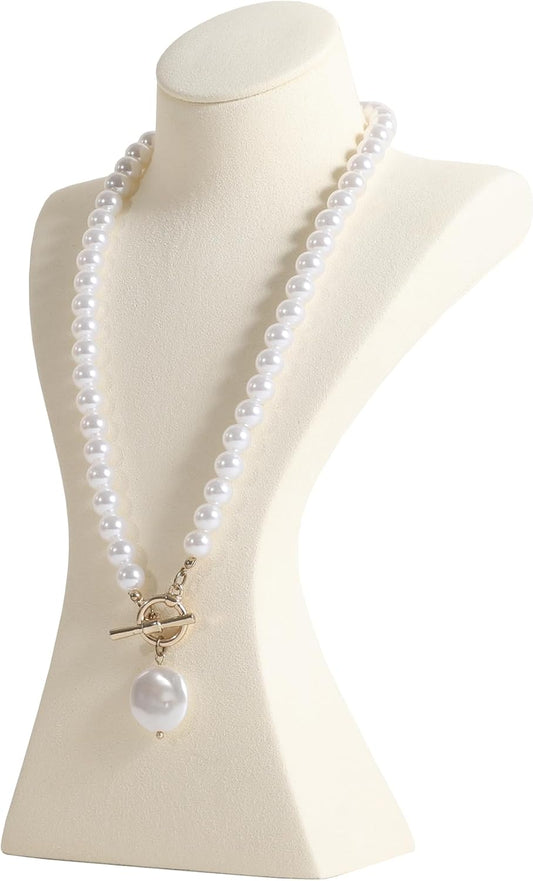 GemeShou Beige necklace storage hanger stand jewelry organizer, Velvet jewelry stand necklace holder, jewelry mannequin bust for necklaces, jewelry bust display stands【Beige-Medium height 9.25 inch】