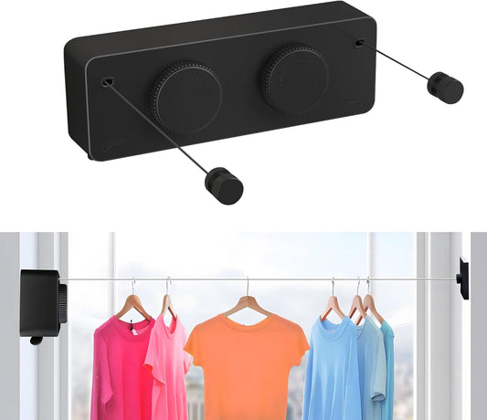 JOOM Retractable Clothesline Indoor Outdoor Clothes Line - Heavy Duty Clothes Drying Laundry Line - Wall Mounted Drying Rack - Air Dry Clothing Lock to Prevent Sagging (Two line,Black)