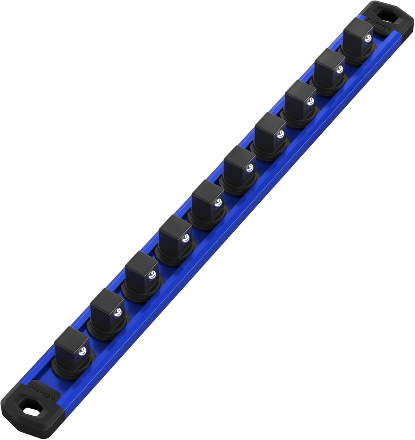WORKPRO Magnetic Socket Organizer, 3/8-Inch Drive Aluminum Alloy Socket Rail, Heavy Duty Socket Holder, Socket Rack Kit 3/8-Inch x 10 Clips (Blue)